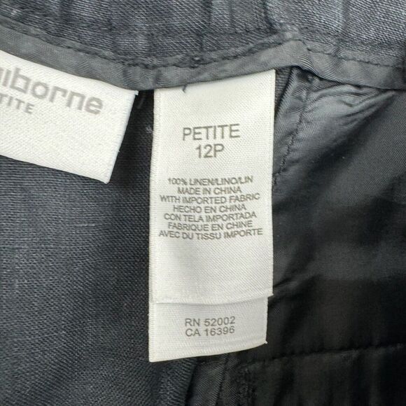 Liz Claiborne Audra 100% Linen Black Straight Leg Capri Pants Sz 12P 12 Petite - Picture 4 of 9